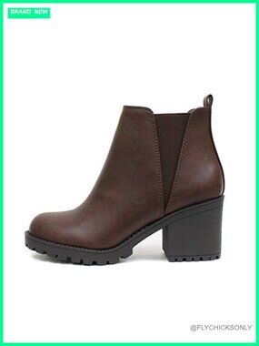 Origami Womens Ankle Bootie Block Heel Faux Leather Elastic Gore Casual
